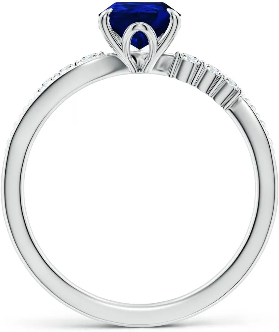 Angara Lab Grown Vintage Style Pear Blue Sapphire Bypass Shank Engagement Ring in 14K Solid Gold/Platinum | September Birthstone, Birthday, Anniversary, Wedding Jewelry Gift for Women