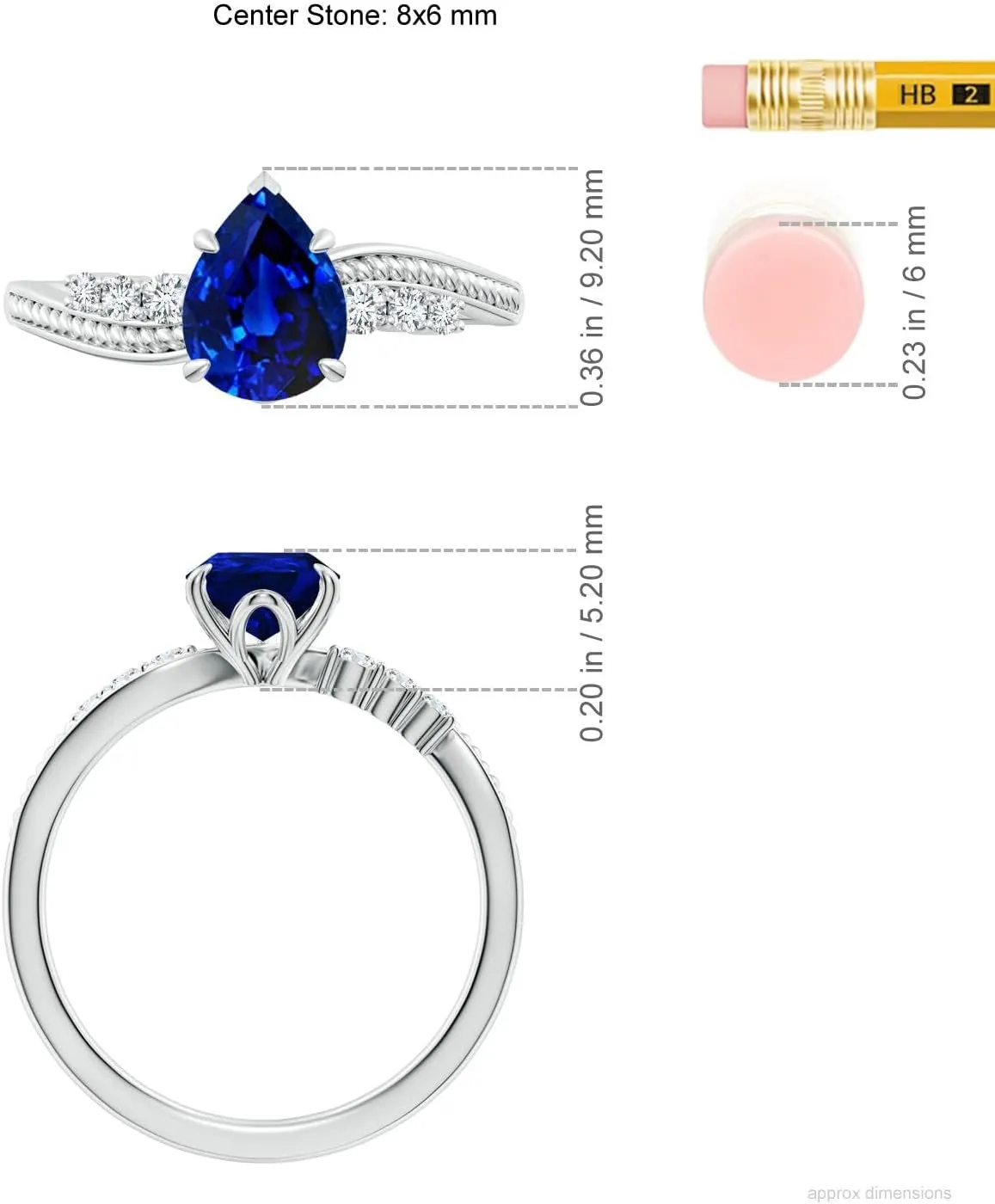 Angara Lab Grown Vintage Style Pear Blue Sapphire Bypass Shank Engagement Ring in 14K Solid Gold/Platinum | September Birthstone, Birthday, Anniversary, Wedding Jewelry Gift for Women