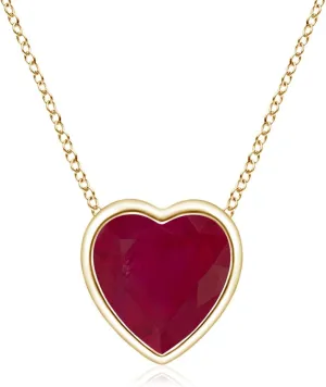 Angara Natural Bezel-Set Solitaire Heart Ruby Pendant in 14K Solid Gold/Platinum | July Birthstone, Birthday, Engagement, Anniversary, Wedding Jewelry Gift for Women