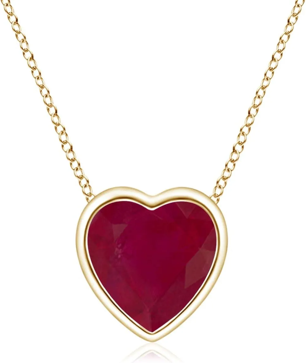Angara Natural Bezel-Set Solitaire Heart Ruby Pendant in 14K Solid Gold/Platinum | July Birthstone, Birthday, Engagement, Anniversary, Wedding Jewelry Gift for Women