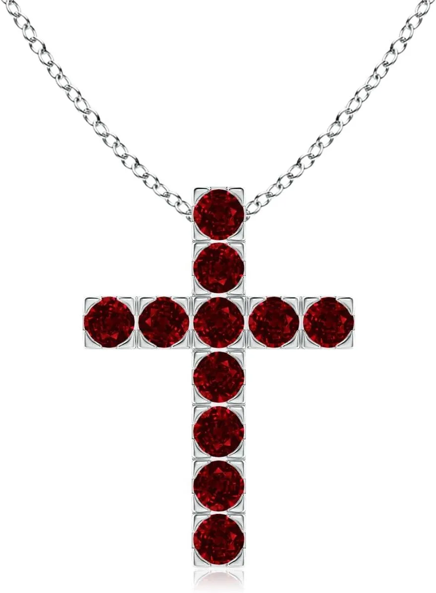 Angara Natural Flat Prong-Set Ruby Cross Pendant in 14K Solid Gold/Platinum | July Birthstone, Birthday, Engagement, Anniversary, Wedding Jewelry Gift for Women