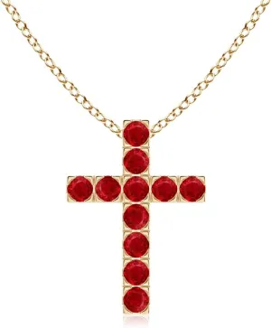 Angara Natural Flat Prong-Set Ruby Cross Pendant in 14K Solid Gold/Platinum | July Birthstone, Birthday, Engagement, Anniversary, Wedding Jewelry Gift for Women