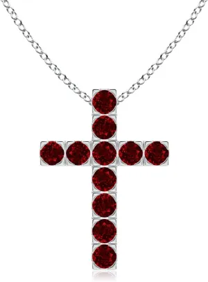 Angara Natural Flat Prong-Set Ruby Cross Pendant in 14K Solid Gold/Platinum | July Birthstone, Birthday, Engagement, Anniversary, Wedding Jewelry Gift for Women