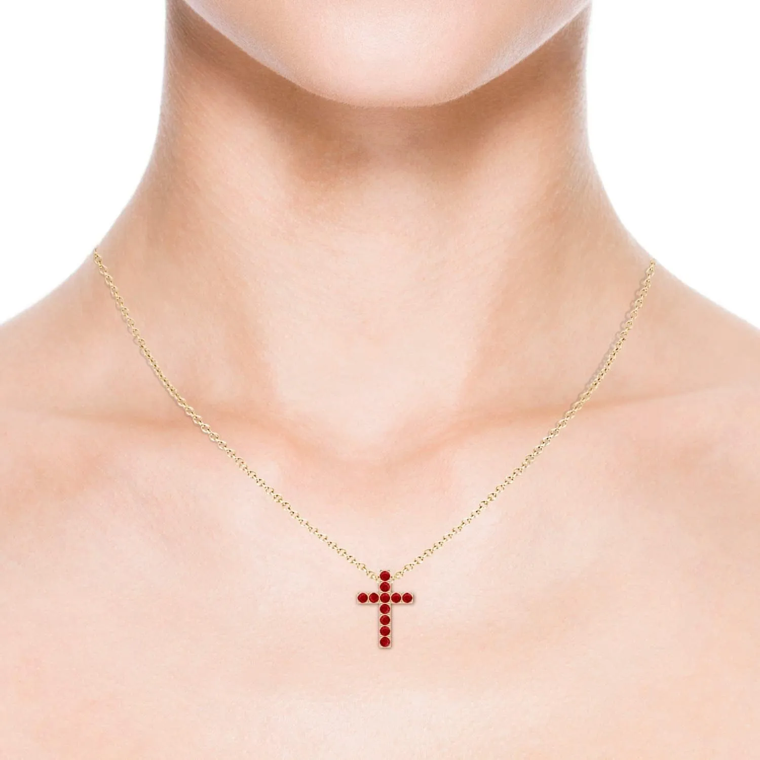 Angara Natural Flat Prong-Set Ruby Cross Pendant in 14K Solid Gold/Platinum | July Birthstone, Birthday, Engagement, Anniversary, Wedding Jewelry Gift for Women
