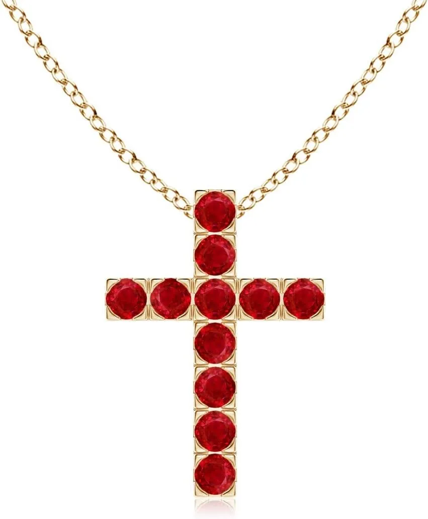 Angara Natural Flat Prong-Set Ruby Cross Pendant in 14K Solid Gold/Platinum | July Birthstone, Birthday, Engagement, Anniversary, Wedding Jewelry Gift for Women