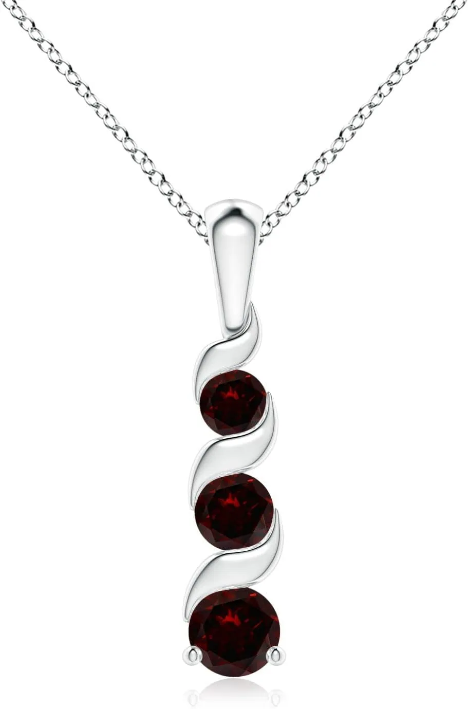 Angara Natural Garnet Three Stone Pendant Necklace for Women in 14K Solid Gold | January Birthstone, Birthday, Engagement, Anniversary, Wedding Jewelry Gift for Women
