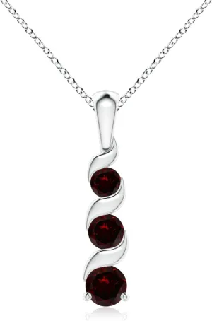 Angara Natural Garnet Three Stone Pendant Necklace for Women in 14K Solid Gold | January Birthstone, Birthday, Engagement, Anniversary, Wedding Jewelry Gift for Women