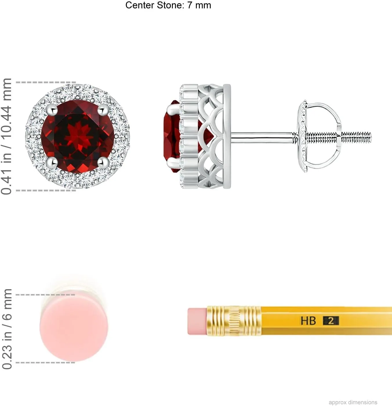 ANGARA Natural Round Garnet and Diamond Halo Stud Earrings in 14K Solid Gold/Platinum | January Birthstone, Birthday, Engagement, Anniversary, Wedding Jewelry Gift for Women
