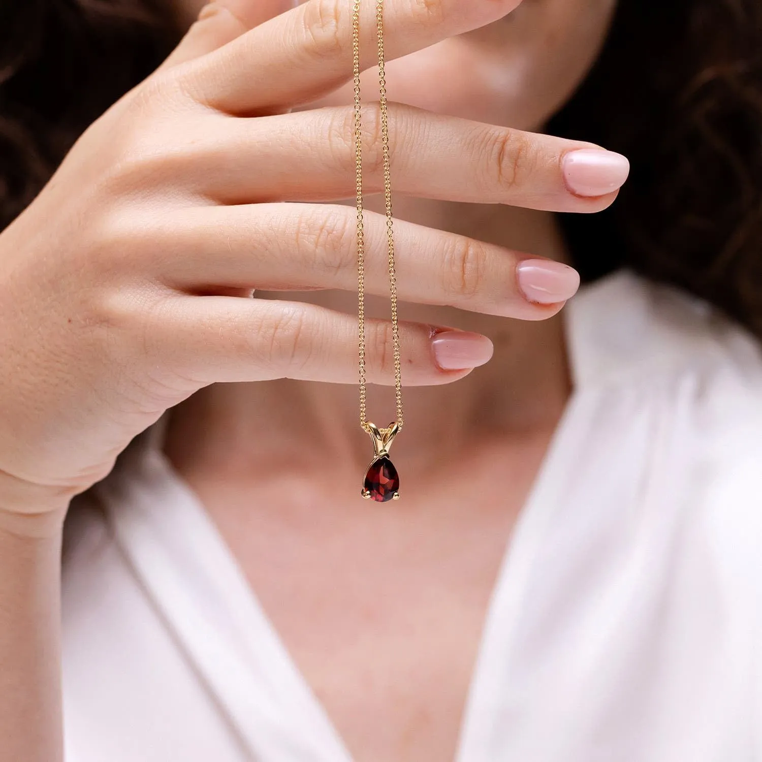 Angara Natural V-Bale Pear-Shaped Garnet Solitaire Pendant in Silver / 14K Solid Gold/Platinum | January Birthstone, Birthday, Engagement, Anniversary, Wedding Jewelry Gift for Women