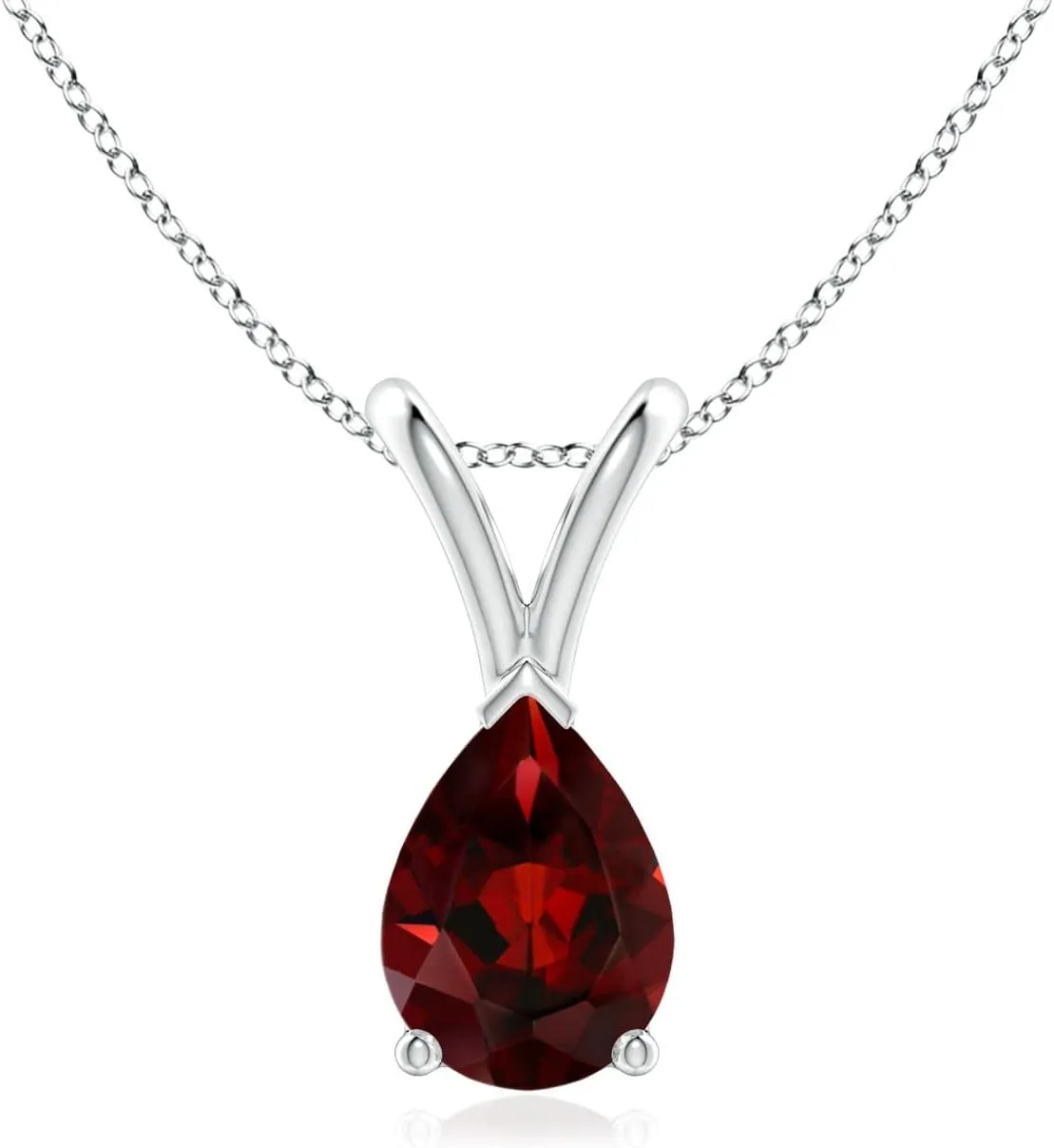 Angara Natural V-Bale Pear-Shaped Garnet Solitaire Pendant in Silver / 14K Solid Gold/Platinum | January Birthstone, Birthday, Engagement, Anniversary, Wedding Jewelry Gift for Women
