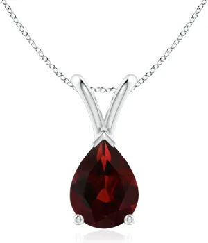 Angara Natural V-Bale Pear-Shaped Garnet Solitaire Pendant in Silver / 14K Solid Gold/Platinum | January Birthstone, Birthday, Engagement, Anniversary, Wedding Jewelry Gift for Women
