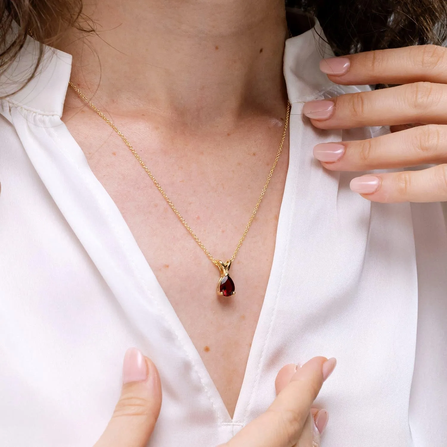 Angara Natural V-Bale Pear-Shaped Garnet Solitaire Pendant in Silver / 14K Solid Gold/Platinum | January Birthstone, Birthday, Engagement, Anniversary, Wedding Jewelry Gift for Women