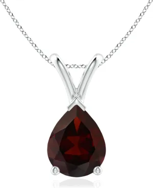 Angara Natural V-Bale Pear-Shaped Garnet Solitaire Pendant in Silver / 14K Solid Gold/Platinum | January Birthstone, Birthday, Engagement, Anniversary, Wedding Jewelry Gift for Women