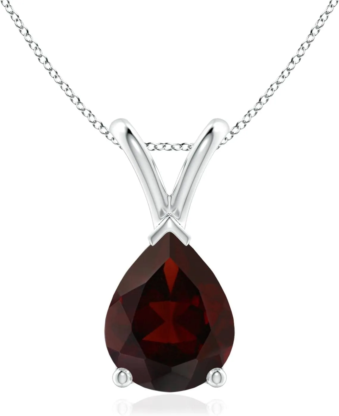 Angara Natural V-Bale Pear-Shaped Garnet Solitaire Pendant in Silver / 14K Solid Gold/Platinum | January Birthstone, Birthday, Engagement, Anniversary, Wedding Jewelry Gift for Women
