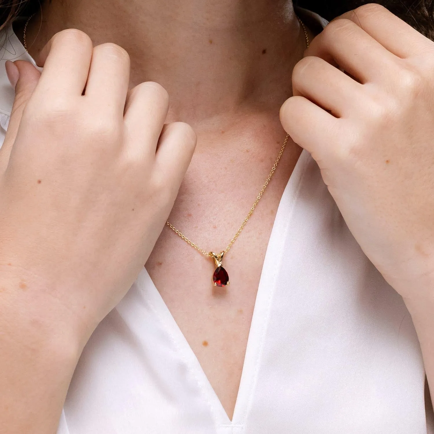 Angara Natural V-Bale Pear-Shaped Garnet Solitaire Pendant in Silver / 14K Solid Gold/Platinum | January Birthstone, Birthday, Engagement, Anniversary, Wedding Jewelry Gift for Women