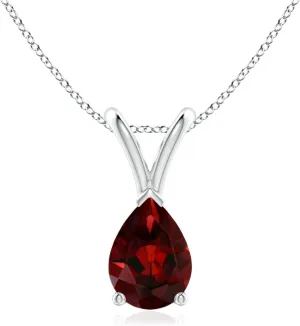 Angara Natural V-Bale Pear-Shaped Garnet Solitaire Pendant in Silver / 14K Solid Gold/Platinum | January Birthstone, Birthday, Engagement, Anniversary, Wedding Jewelry Gift for Women