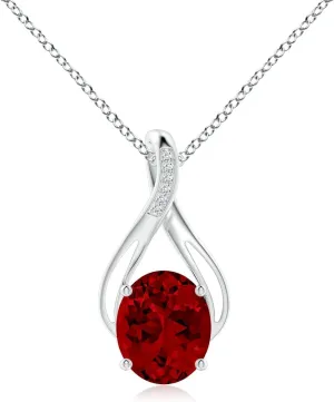 Angara Oval Lab Grown Ruby Infinity Twist Pendant with Diamonds in 14K Solid Gold/Platinum | July Birthstone, Birthday, Engagement, Anniversary, Wedding Jewelry Gift for Women