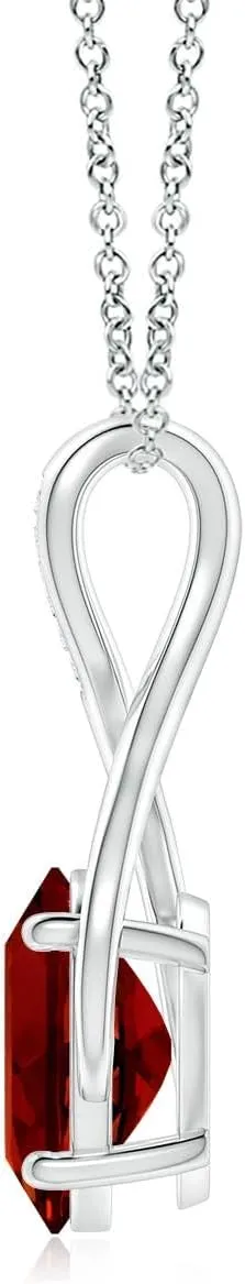 Angara Oval Lab Grown Ruby Infinity Twist Pendant with Diamonds in 14K Solid Gold/Platinum | July Birthstone, Birthday, Engagement, Anniversary, Wedding Jewelry Gift for Women