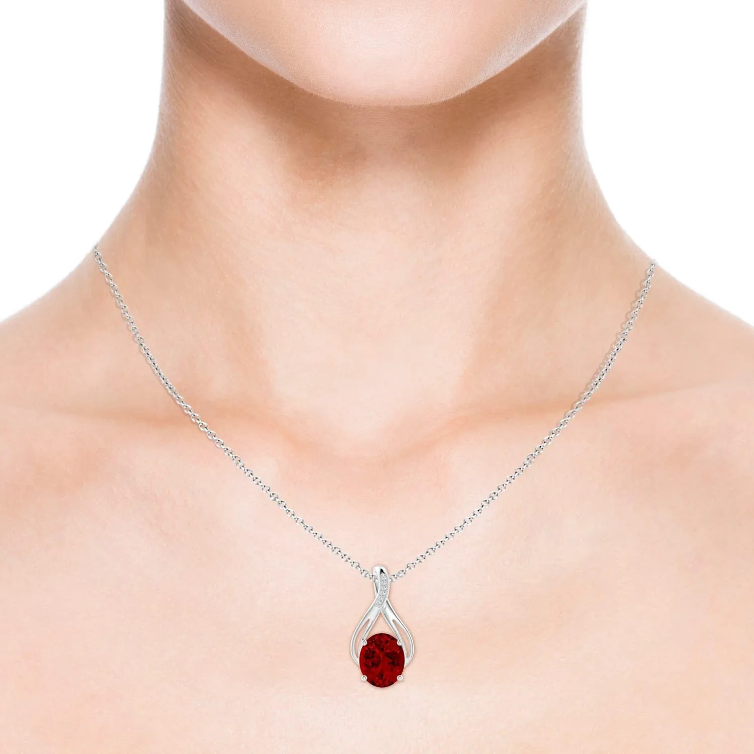 Angara Oval Lab Grown Ruby Infinity Twist Pendant with Diamonds in 14K Solid Gold/Platinum | July Birthstone, Birthday, Engagement, Anniversary, Wedding Jewelry Gift for Women