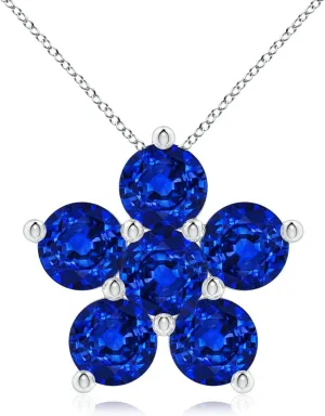 Angara Round Lab Grown Blue Sapphire Floral Cluster Pendant in 14K Solid Gold/Platinum | September Birthstone, Birthday, Engagement, Anniversary, Wedding Jewelry Gift for Women