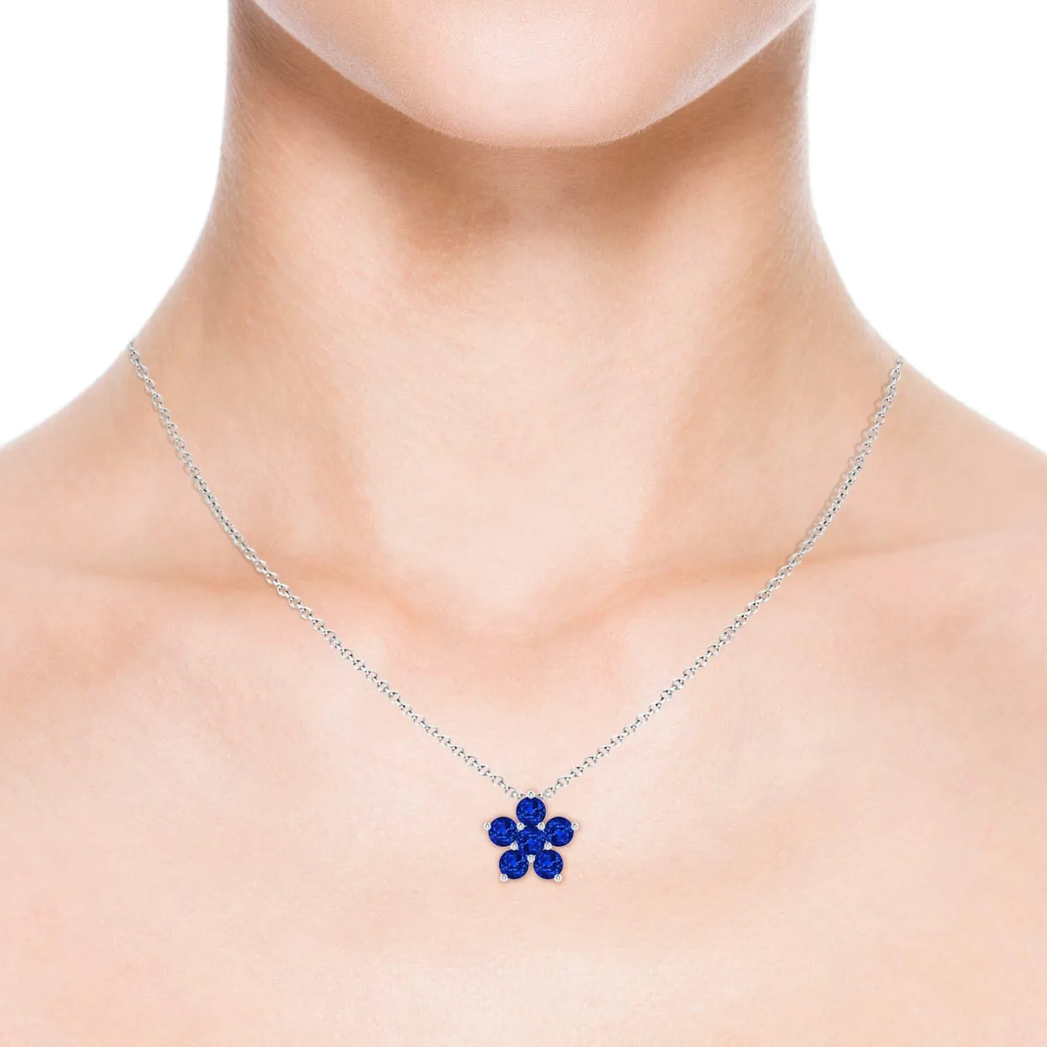 Angara Round Lab Grown Blue Sapphire Floral Cluster Pendant in 14K Solid Gold/Platinum | September Birthstone, Birthday, Engagement, Anniversary, Wedding Jewelry Gift for Women