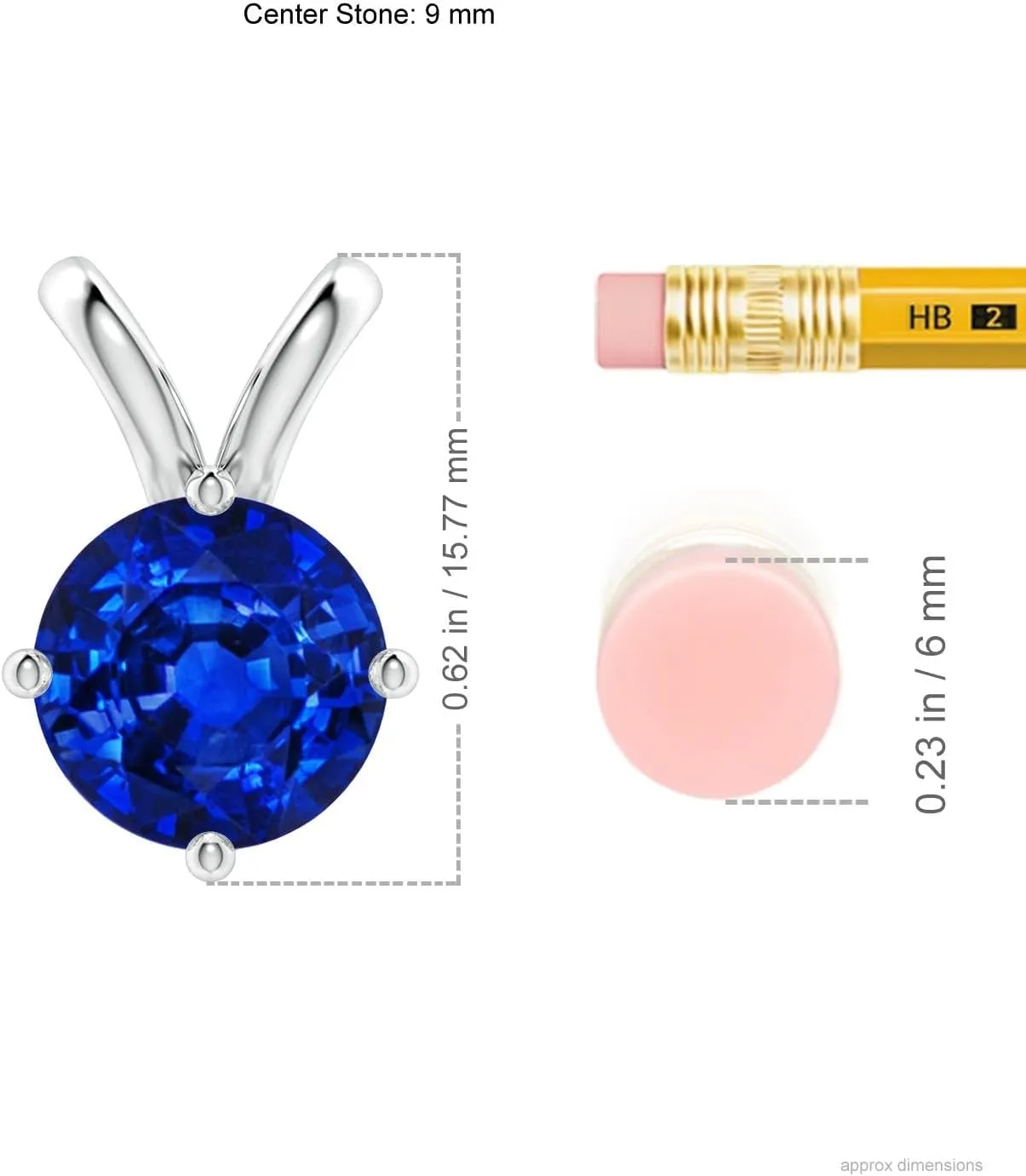Angara Round Lab Grown Blue Sapphire Solitaire V-Bale Pendant in 14K Solid Gold/Platinum | September Birthstone, Birthday, Engagement, Anniversary, Wedding Jewelry Gift for Women