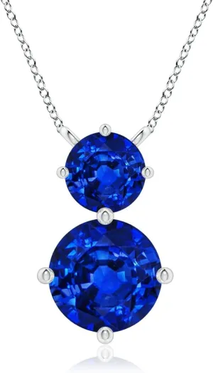 Angara Round Lab Grown Blue Sapphire Two Stone Pendant in 14K Solid Gold/Platinum | September Birthstone, Birthday, Engagement, Anniversary, Wedding Jewelry Gift for Women