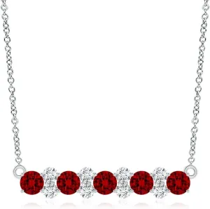 Angara Round Lab Grown Ruby and Diamond Garland Necklace in 14K Solid Gold/Platinum | July Birthstone, Birthday, Engagement, Anniversary, Wedding Jewelry Gift for Women