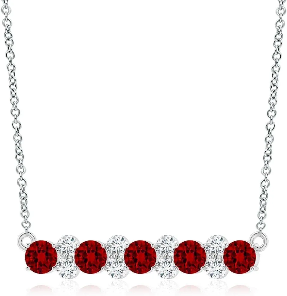 Angara Round Lab Grown Ruby and Diamond Garland Necklace in 14K Solid Gold/Platinum | July Birthstone, Birthday, Engagement, Anniversary, Wedding Jewelry Gift for Women