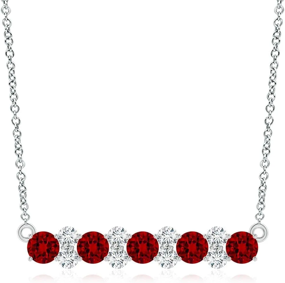 Angara Round Lab Grown Ruby and Diamond Garland Necklace in 14K Solid Gold/Platinum | July Birthstone, Birthday, Engagement, Anniversary, Wedding Jewelry Gift for Women
