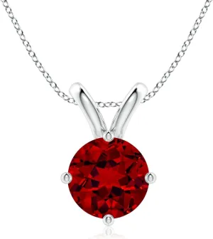 Angara Round Lab Grown Ruby Solitaire V-Bale Pendant in 14K Solid Gold/Platinum | July Birthstone, Birthday, Engagement, Anniversary, Wedding Jewelry Gift for Women