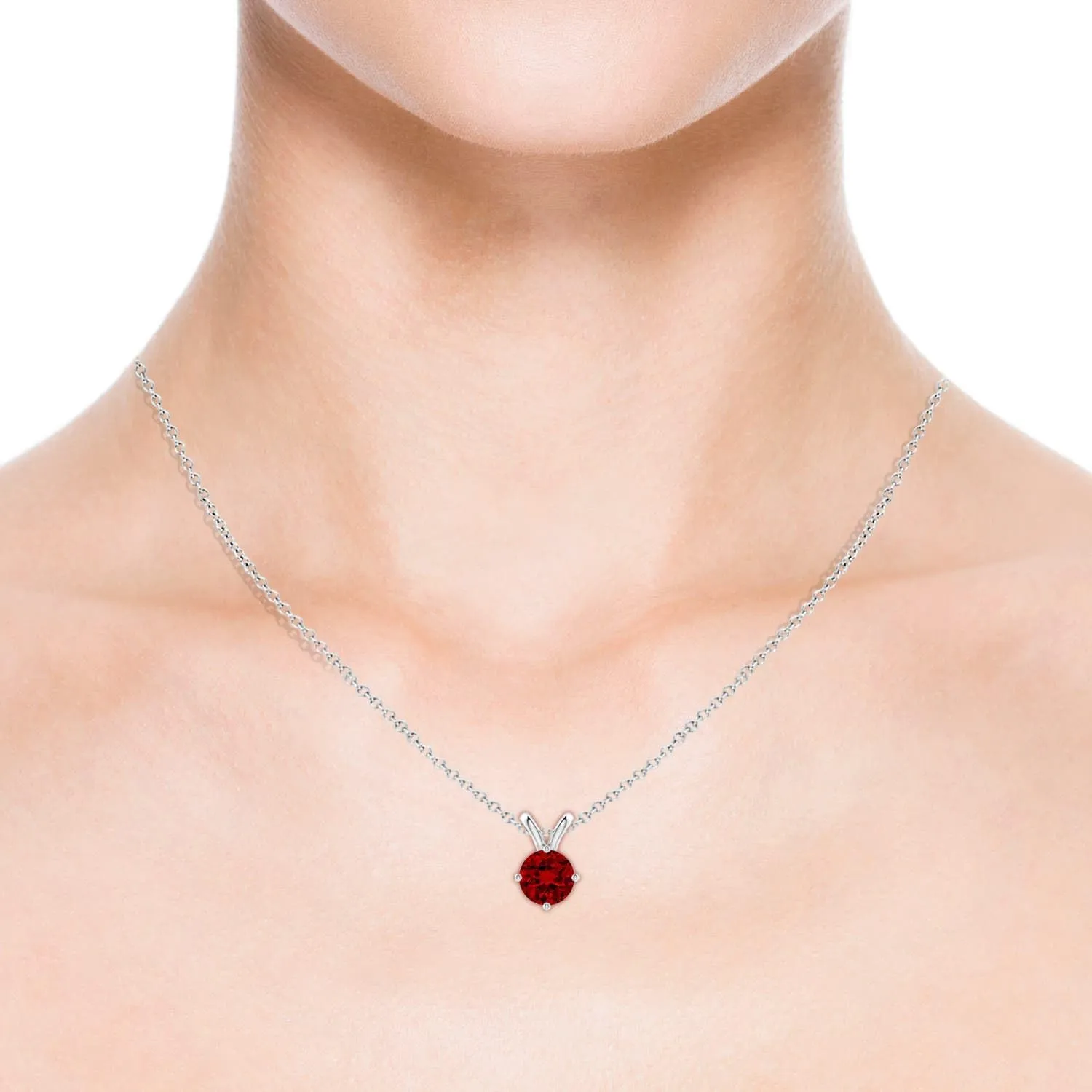 Angara Round Lab Grown Ruby Solitaire V-Bale Pendant in 14K Solid Gold/Platinum | July Birthstone, Birthday, Engagement, Anniversary, Wedding Jewelry Gift for Women