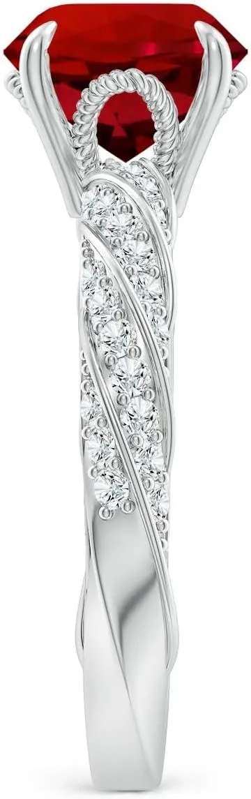 Angara Round Lab Grown Ruby Twisted Rope Shank Engagement Ring in 14K Solid Gold/Platinum | July Birthstone, Birthday, Anniversary, Wedding Jewelry Gift for Women