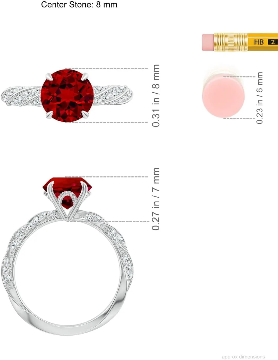 Angara Round Lab Grown Ruby Twisted Rope Shank Engagement Ring in 14K Solid Gold/Platinum | July Birthstone, Birthday, Anniversary, Wedding Jewelry Gift for Women