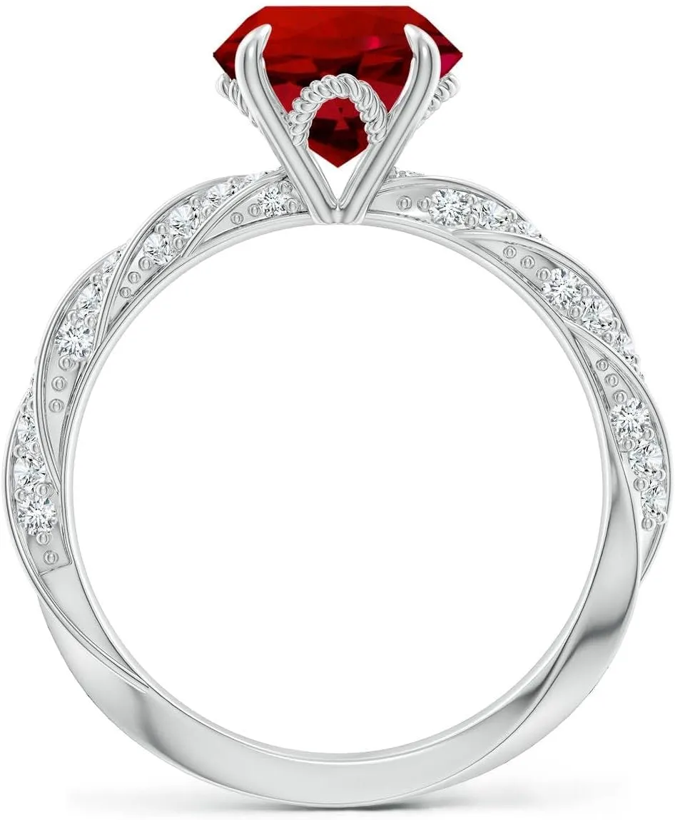 Angara Round Lab Grown Ruby Twisted Rope Shank Engagement Ring in 14K Solid Gold/Platinum | July Birthstone, Birthday, Anniversary, Wedding Jewelry Gift for Women