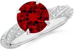 Angara Round Lab Grown Ruby Twisted Rope Shank Engagement Ring in 14K Solid Gold/Platinum | July Birthstone, Birthday, Anniversary, Wedding Jewelry Gift for Women