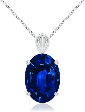 Angara Solitaire Oval Lab Grown Blue Sapphire Classic Pendant in 14K Solid Gold/Platinum | September Birthstone, Birthday, Engagement, Anniversary, Wedding Jewelry Gift for Women