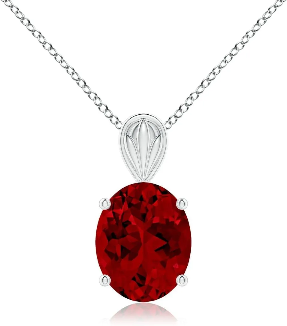 Angara Solitaire Oval Lab Grown Ruby Classic Pendant in 14K Solid Gold/Platinum | July Birthstone, Birthday, Engagement, Anniversary, Wedding Jewelry Gift for Women
