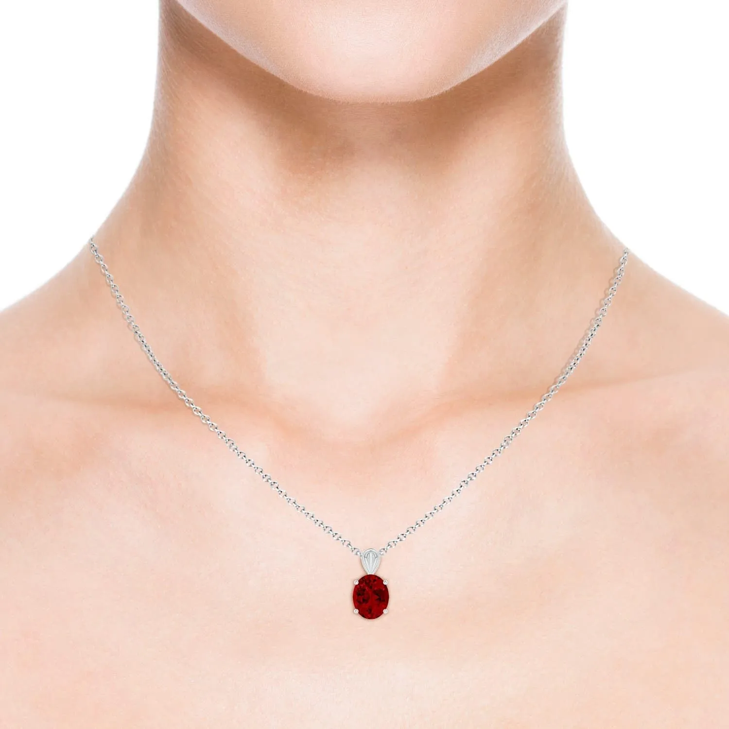 Angara Solitaire Oval Lab Grown Ruby Classic Pendant in 14K Solid Gold/Platinum | July Birthstone, Birthday, Engagement, Anniversary, Wedding Jewelry Gift for Women