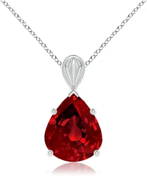 Angara Solitaire Pear-Shaped Lab Grown Ruby Classic Pendant in 14K Solid Gold/Platinum | July Birthstone, Birthday, Engagement, Anniversary, Wedding Jewelry Gift for Women