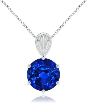 Angara Solitaire Round Lab Grown Blue Sapphire Classic Pendant in 14K Solid Gold/Platinum | September Birthstone, Birthday, Engagement, Anniversary, Wedding Jewelry Gift for Women