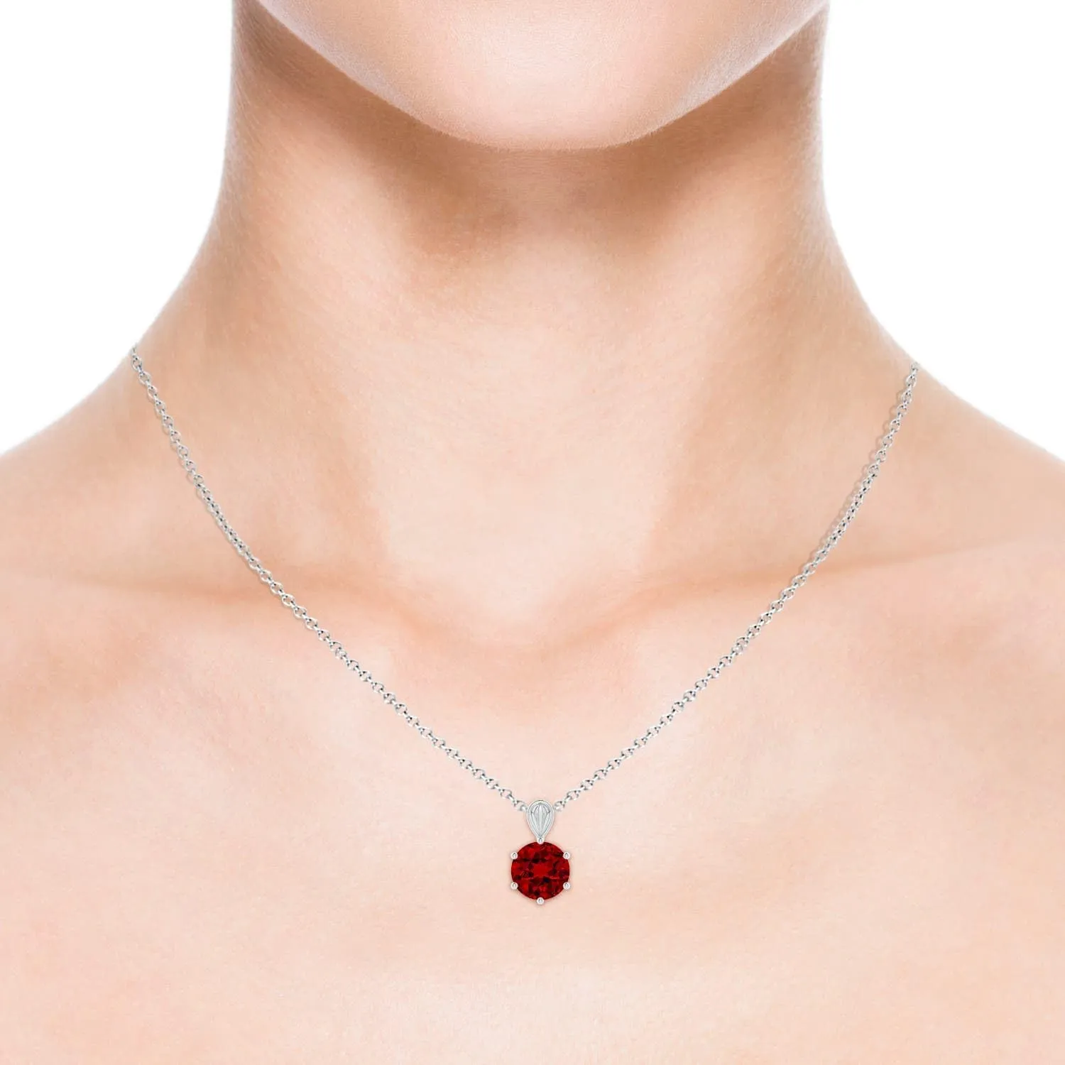 Angara Solitaire Round Lab Grown Ruby Classic Pendant in 14K Solid Gold/Platinum | July Birthstone, Birthday, Engagement, Anniversary, Wedding Jewelry Gift for Women