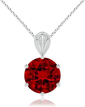 Angara Solitaire Round Lab Grown Ruby Classic Pendant in 14K Solid Gold/Platinum | July Birthstone, Birthday, Engagement, Anniversary, Wedding Jewelry Gift for Women