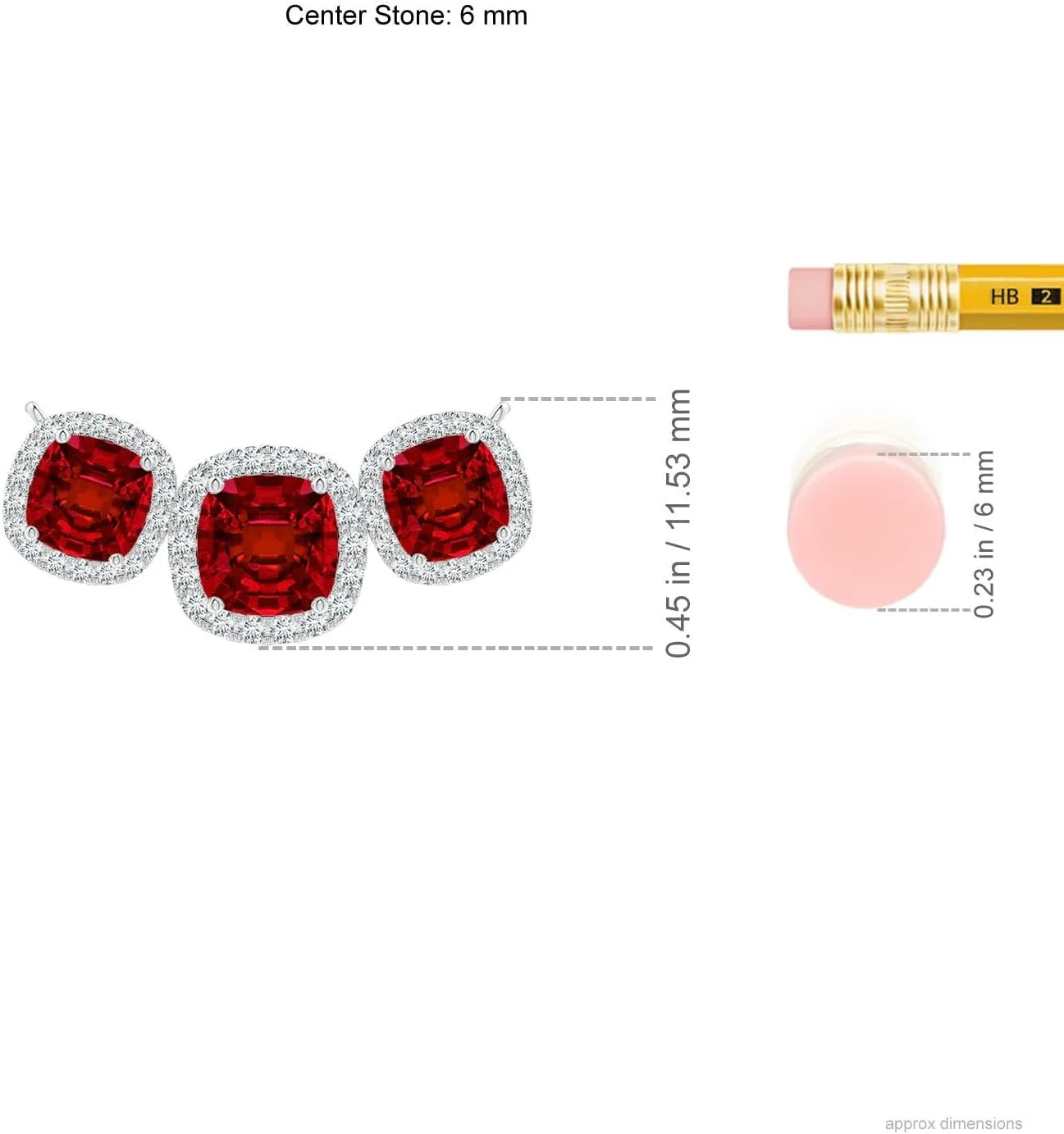 Angara Three Stone Cushion Lab Grown Ruby Halo Pendant in 14K Solid Gold/Platinum | July Birthstone, Birthday, Engagement, Anniversary, Wedding Jewelry Gift for Women