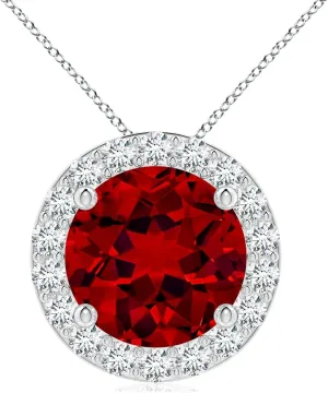 Angara Vintage Inspired Round Lab Grown Ruby Halo Pendant in 14K Solid Gold/Platinum for Women | July Birthstone | Engagement | Anniversary | Birthday Jewelry for Her