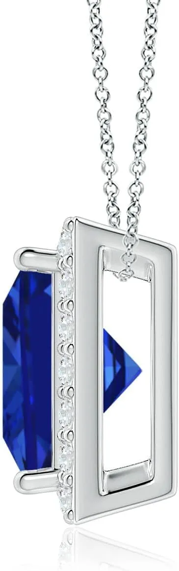 Angara Vintage Inspired Square Lab Grown Blue Sapphire Halo Pendant in 14K Solid Gold/Platinum | September Birthstone, Birthday, Engagement, Anniversary, Wedding Jewelry Gift for Women