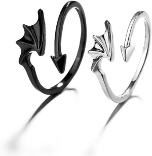 Angel VS Devil Wings Couple Ring Creative Simple Living Mouth Jewelry Gifts for Girlfriends