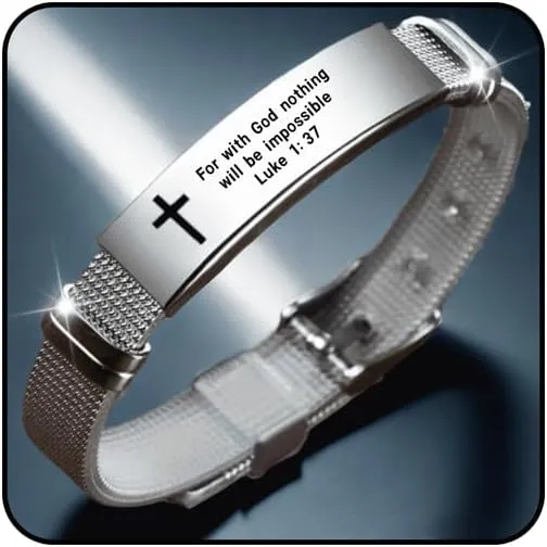 Angyape Bible Verse Bracelet for Men/Women,Christian Stainless Steel Scripture Silver Wristband Bracelets Religious sobriety Gifts for Him Inspirational The Chosen Jewelry