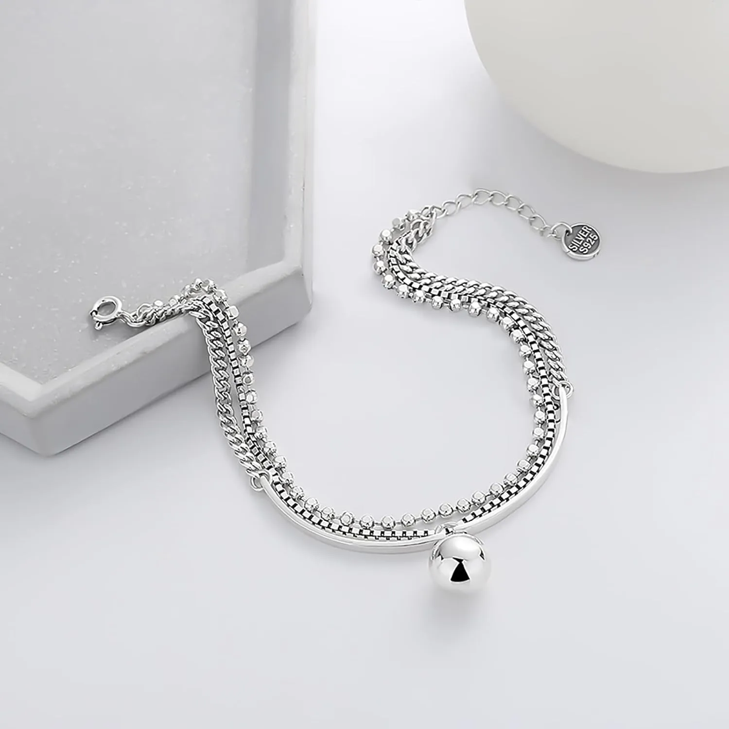 Ankle Bracelets for Women, 925 Sterling Silver Cross/Bead Ball/Infinity/Heart Link Chain Anklet Bracelet for Women, Adjustable Silver OT Toggle Clasp Heart Link Chain Anklet Bracelet