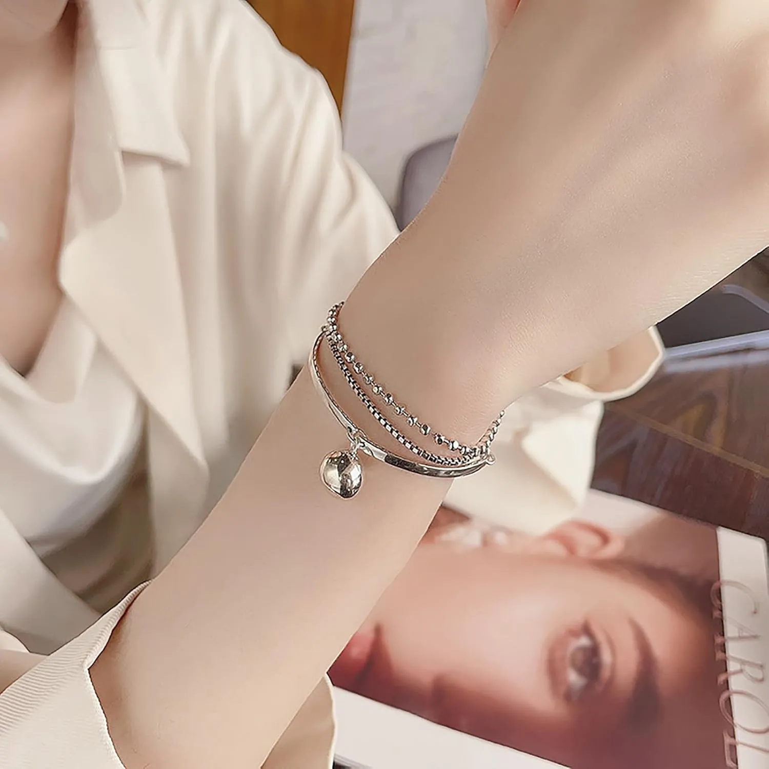 Ankle Bracelets for Women, 925 Sterling Silver Cross/Bead Ball/Infinity/Heart Link Chain Anklet Bracelet for Women, Adjustable Silver OT Toggle Clasp Heart Link Chain Anklet Bracelet